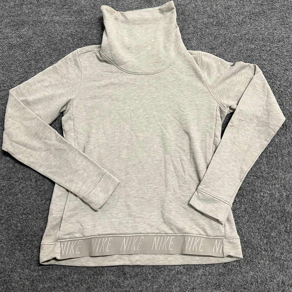 Nike Sweatshirt Womens Size S Gray Viscose Blend Cowl Neck Dri-Fit Pullover Logo